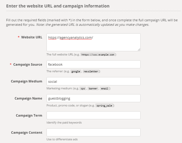 UTM code website URL and campaign information to populate UTM paramaters