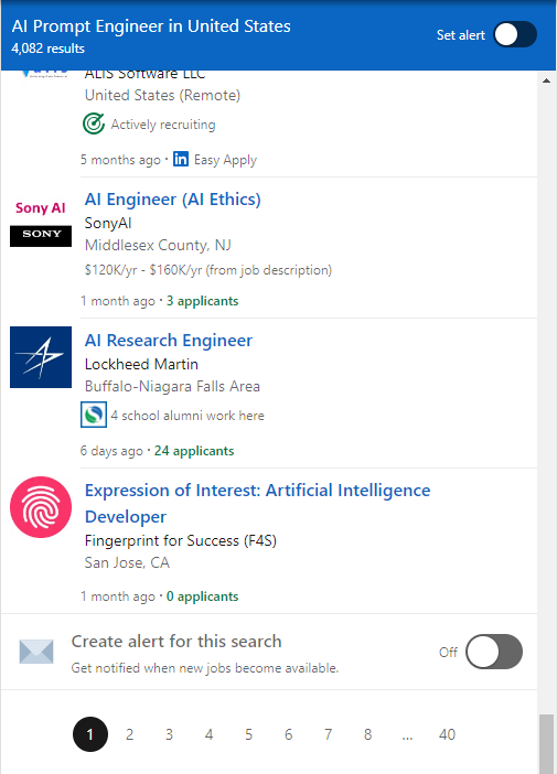 An example of AI Prompt Engineer jobs listed on LinkedIn An example of AI Prompt Engineer jobs listed on LinkedIn