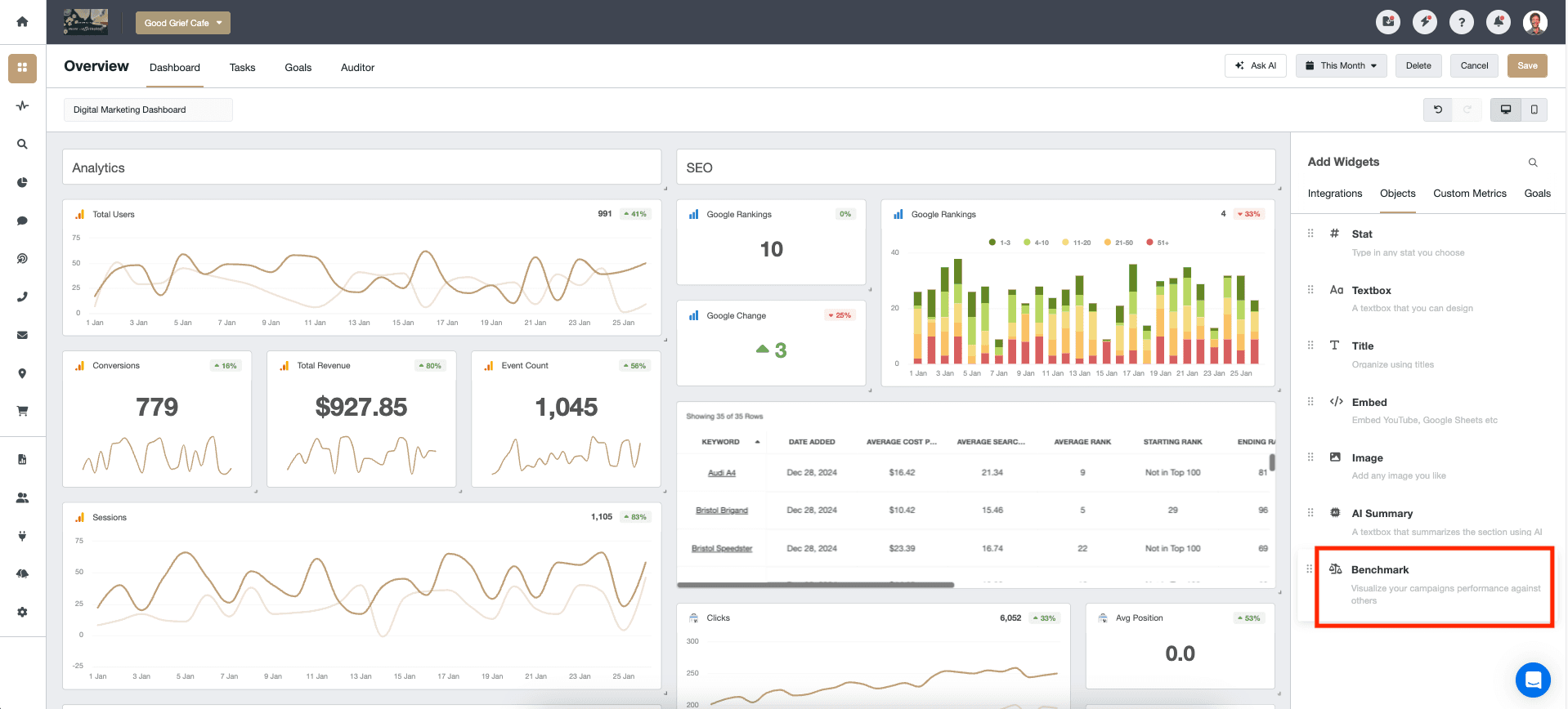Adding Benchmark Widget AgencyAnalytics Adding Benchmark Widget AgencyAnalytics