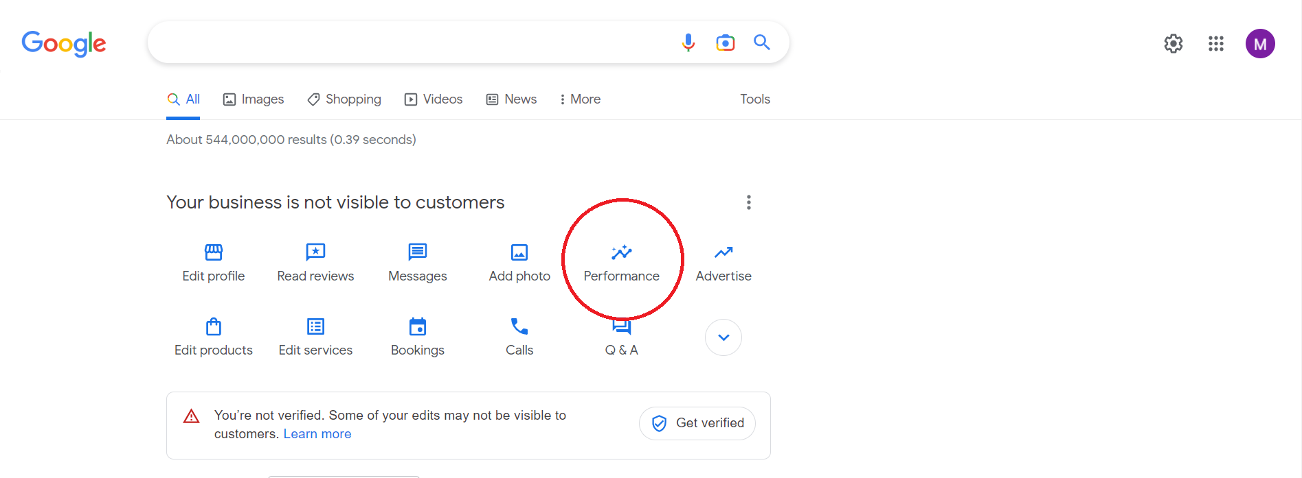 Accessing GBP Performance Reporting step two
Accessing GBP Performance Reporting step two