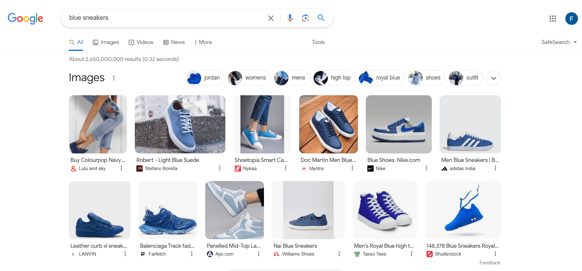 Google SERP image pack example