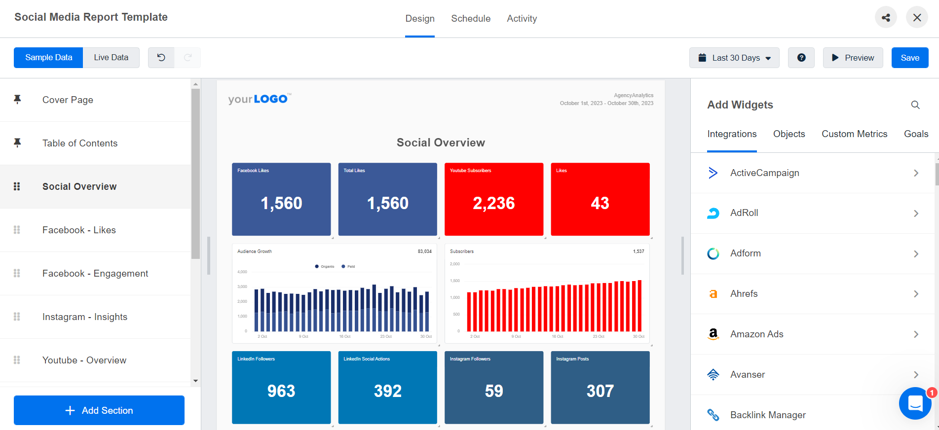 AgencyAnalytics Customize Social Media Report