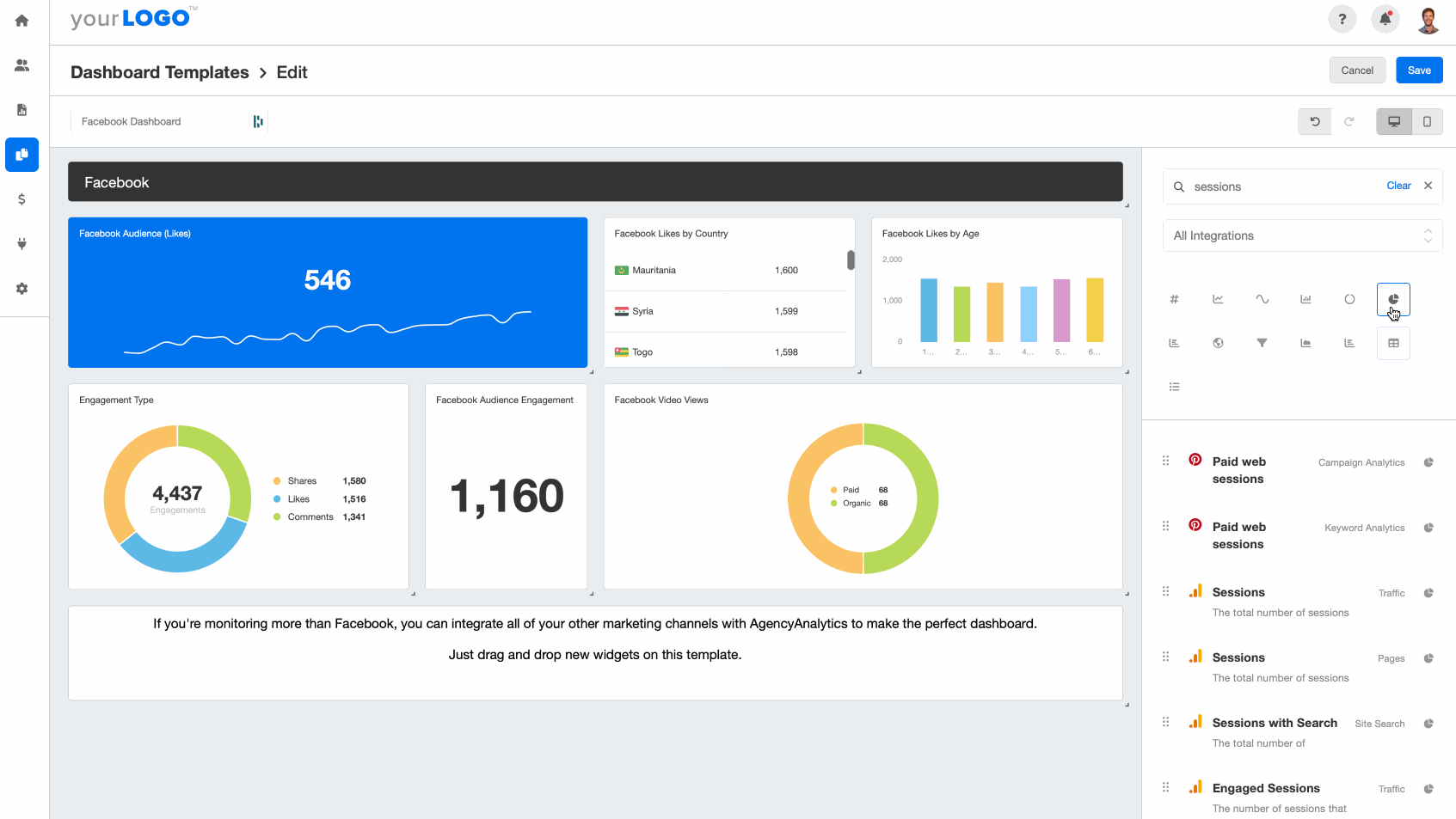 facebook referral traffic in live marketing dashboard