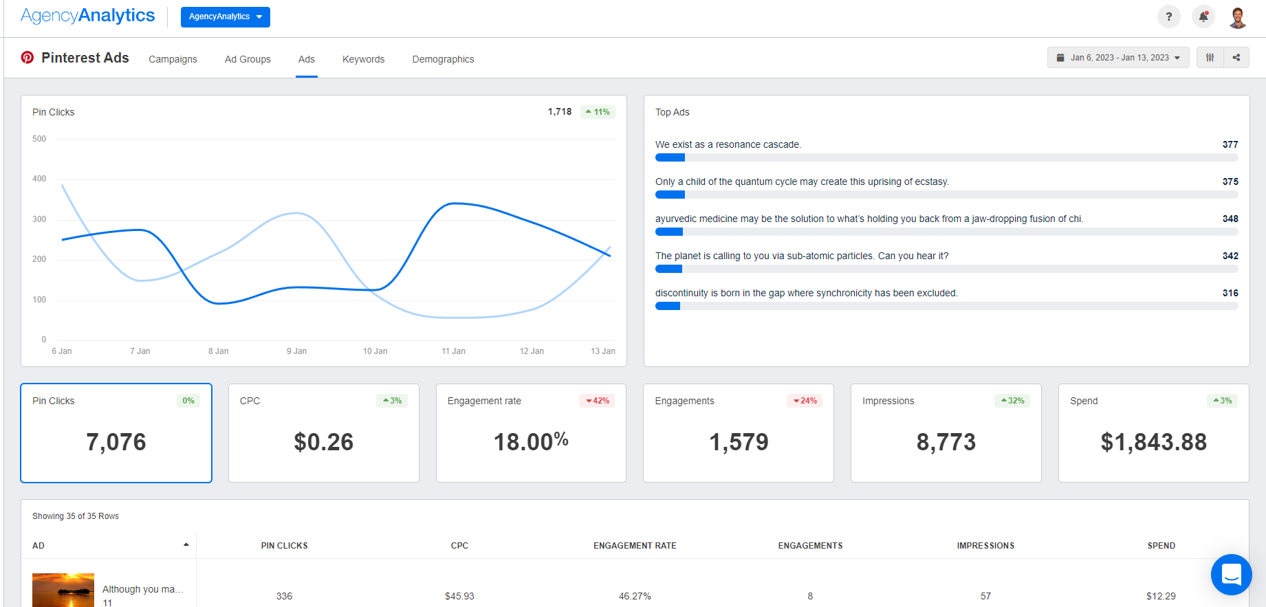 AgencyAnalytics - Pinterest Ads Dashboard