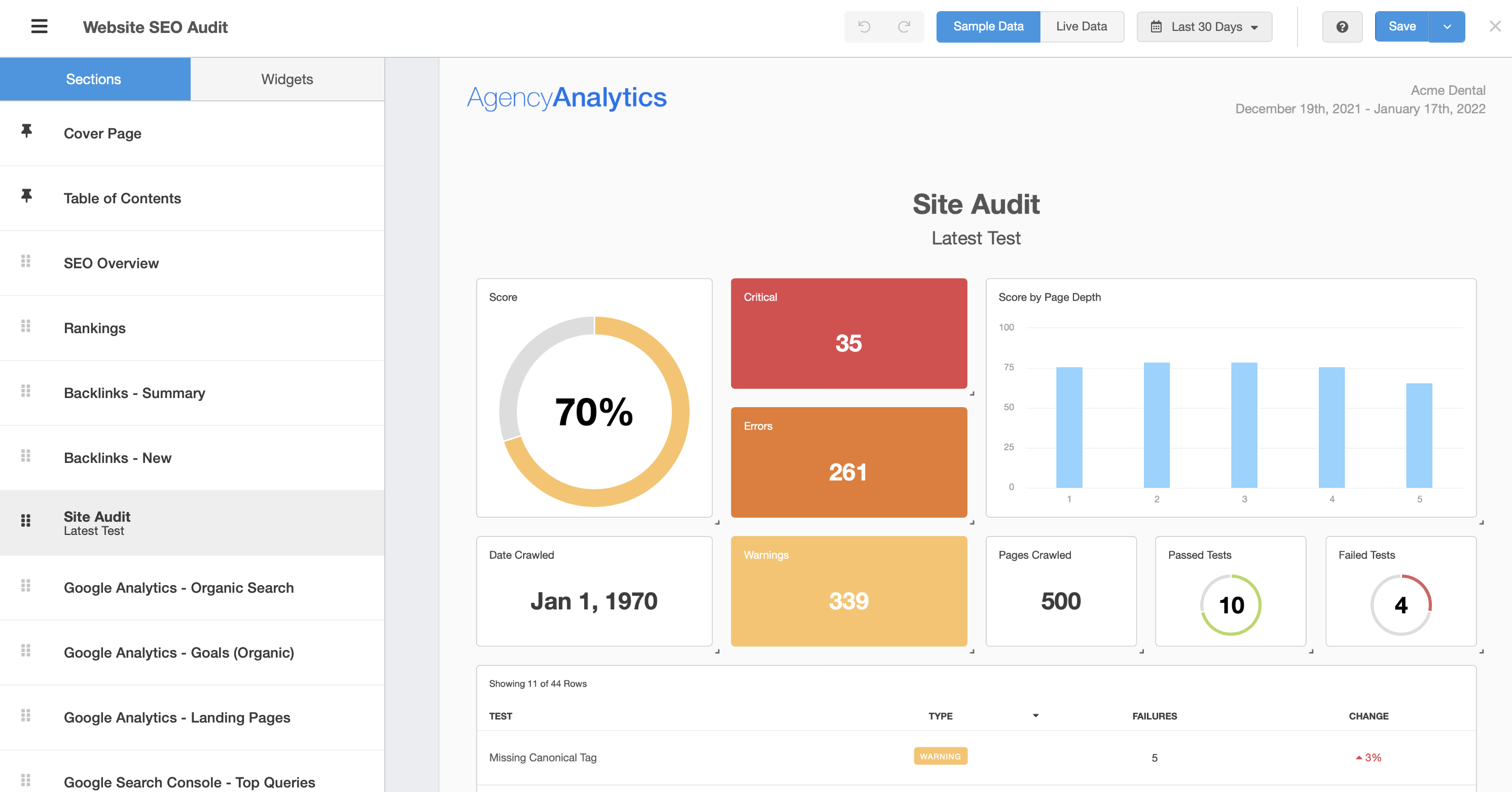 SEO Site audit - AgencyAnalytics