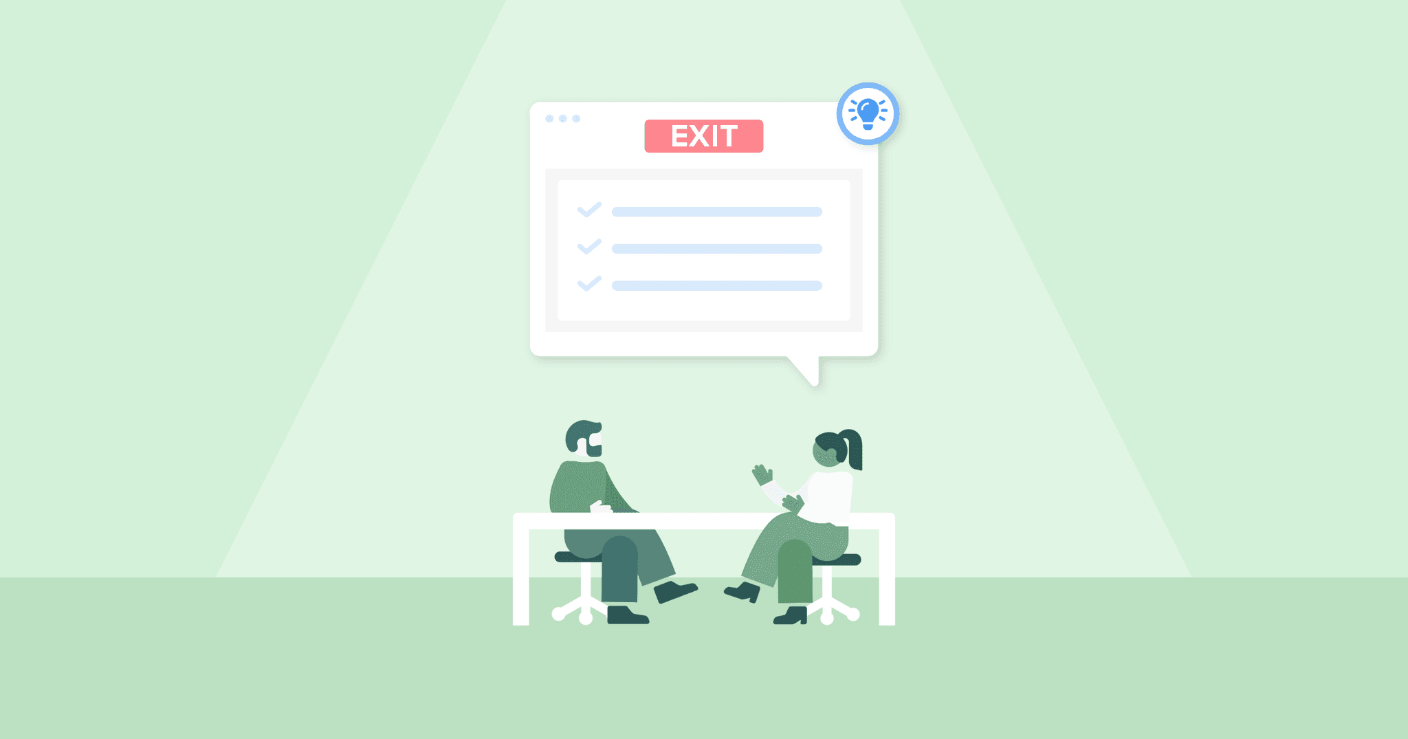 image showing two people discussing the benefits of client exit interviews 