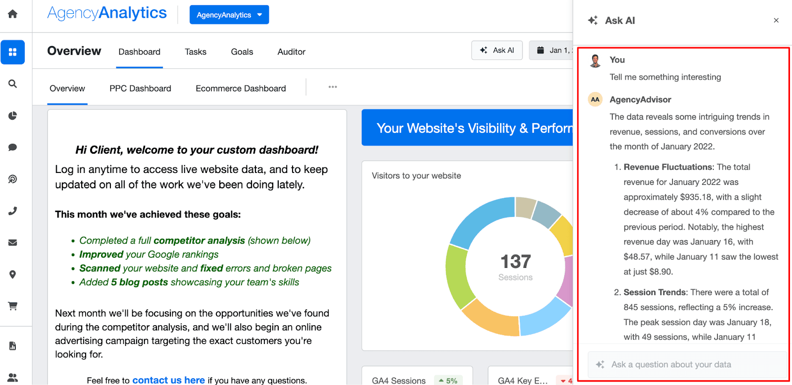 Ask Ai feature in AgencyAnalytics Ask Ai feature in AgencyAnalytics