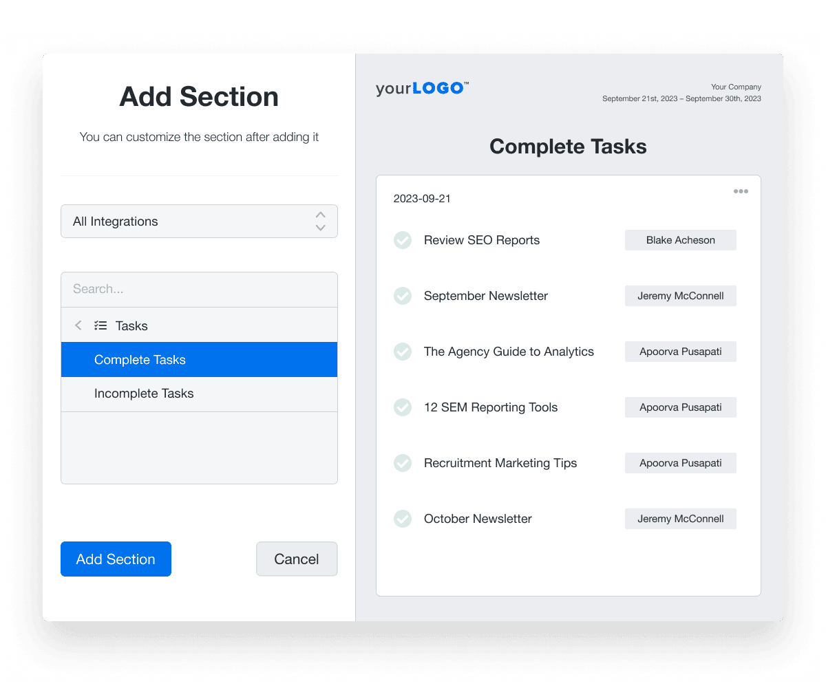 Easily highlight completed tasks within your agency's client reports. Keep clients up to date on your progress.