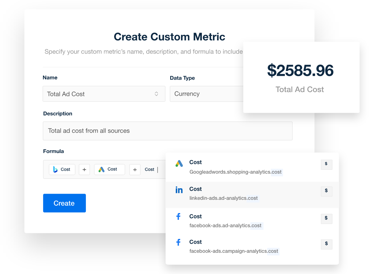 A screenshot of the AgencyAnalytics custom marketing metrics feature