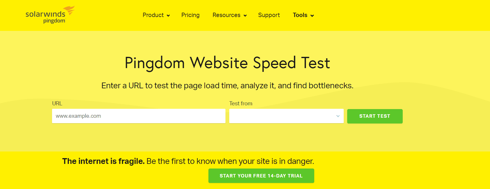 Solarwinds Pingdom Speed Test Homepage