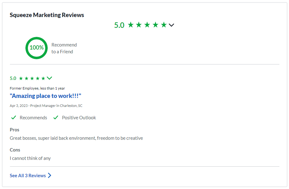 example of recruitment marketing via a positive glassdoor review  example of recruitment marketing via a positive glassdoor review