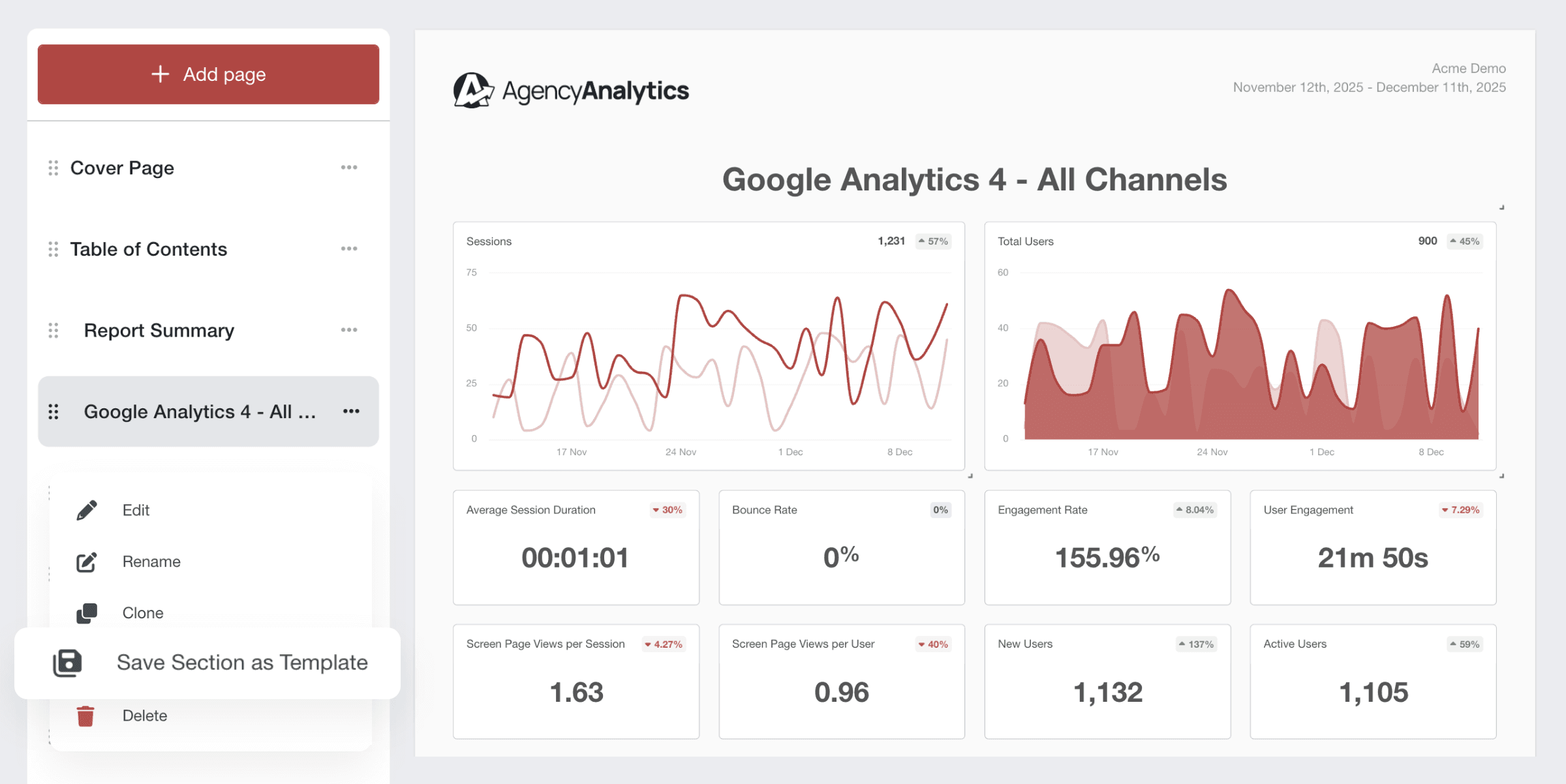 An image showing how to create a quarterly business review template using AgencyAnalytics An image showing how to create a quarterly business review template using AgencyAnalytics
