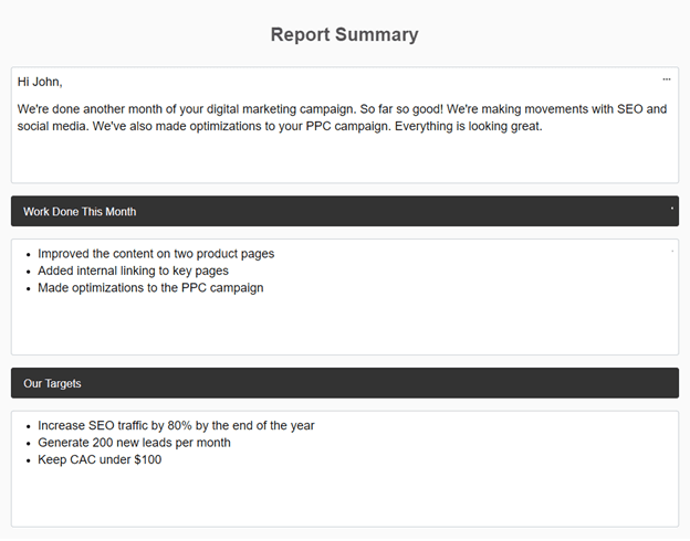 AgencyAnalytics Report Summary