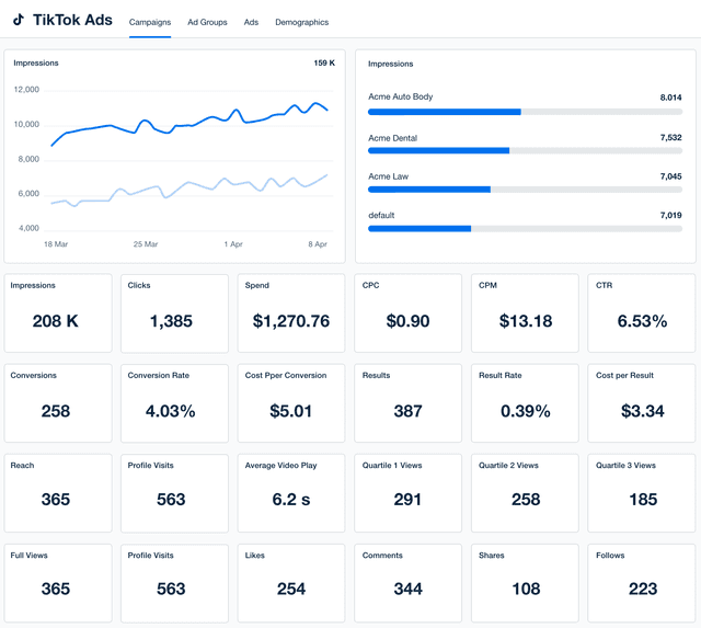 TikTok Ads Dashboard Template Example