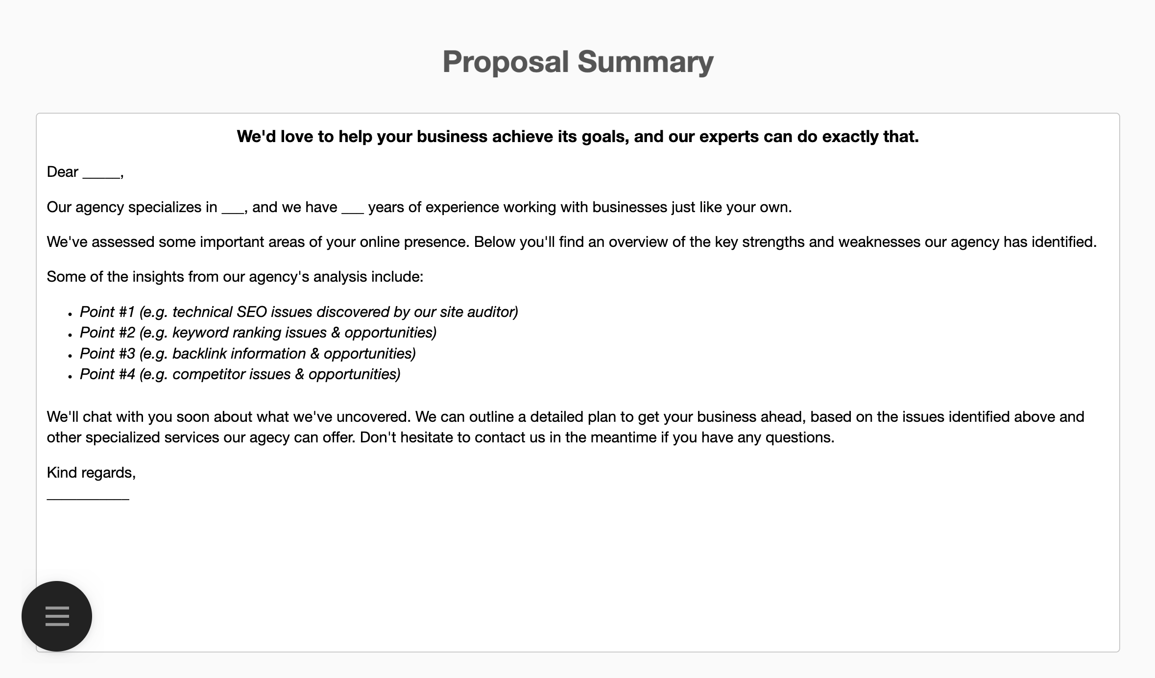 Proposal Template Summary Section