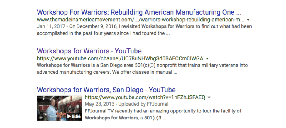 Workshops for Warriors YouTube