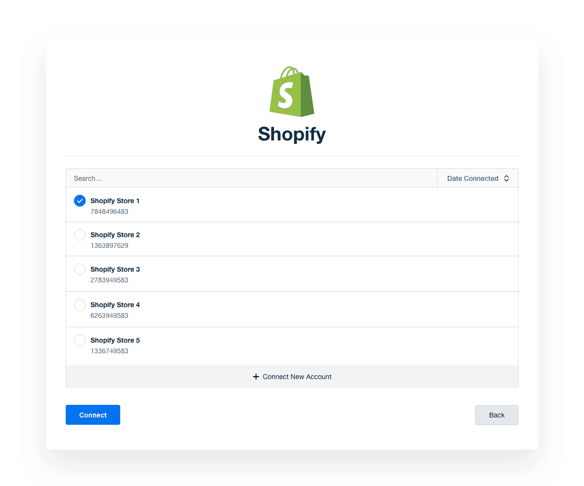 An example of Shopify store management settings in AgencyAnalytics