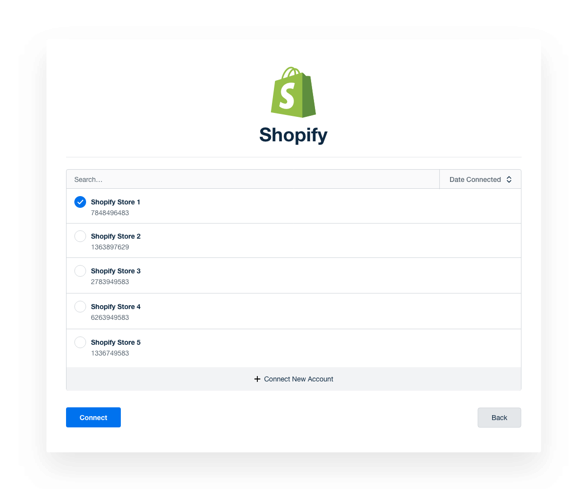 An example of Shopify store management settings in AgencyAnalytics