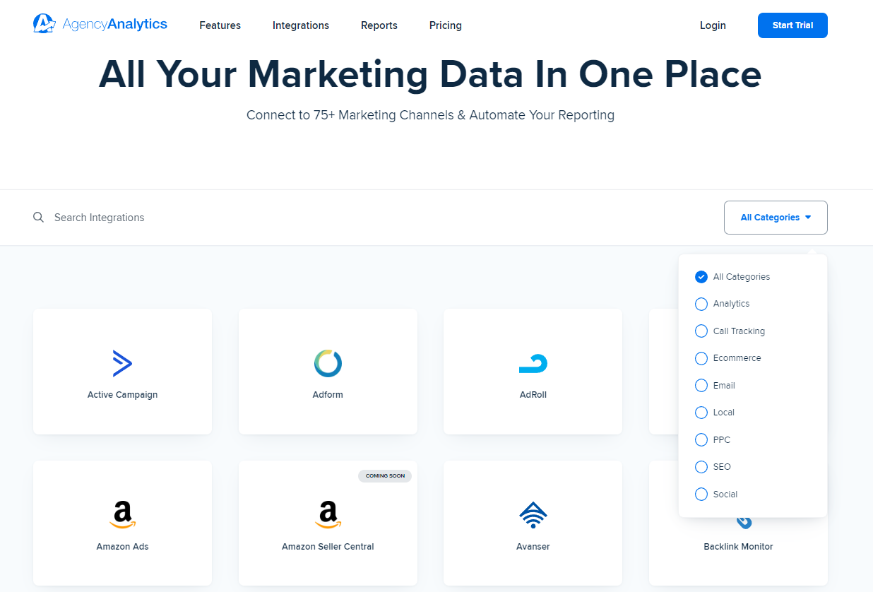 AgencyAnalytics Marketing Integrations