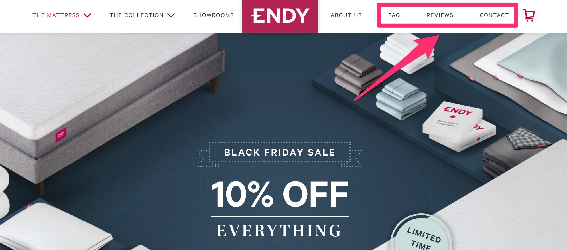 Header section of Endy website Header section of Endy website