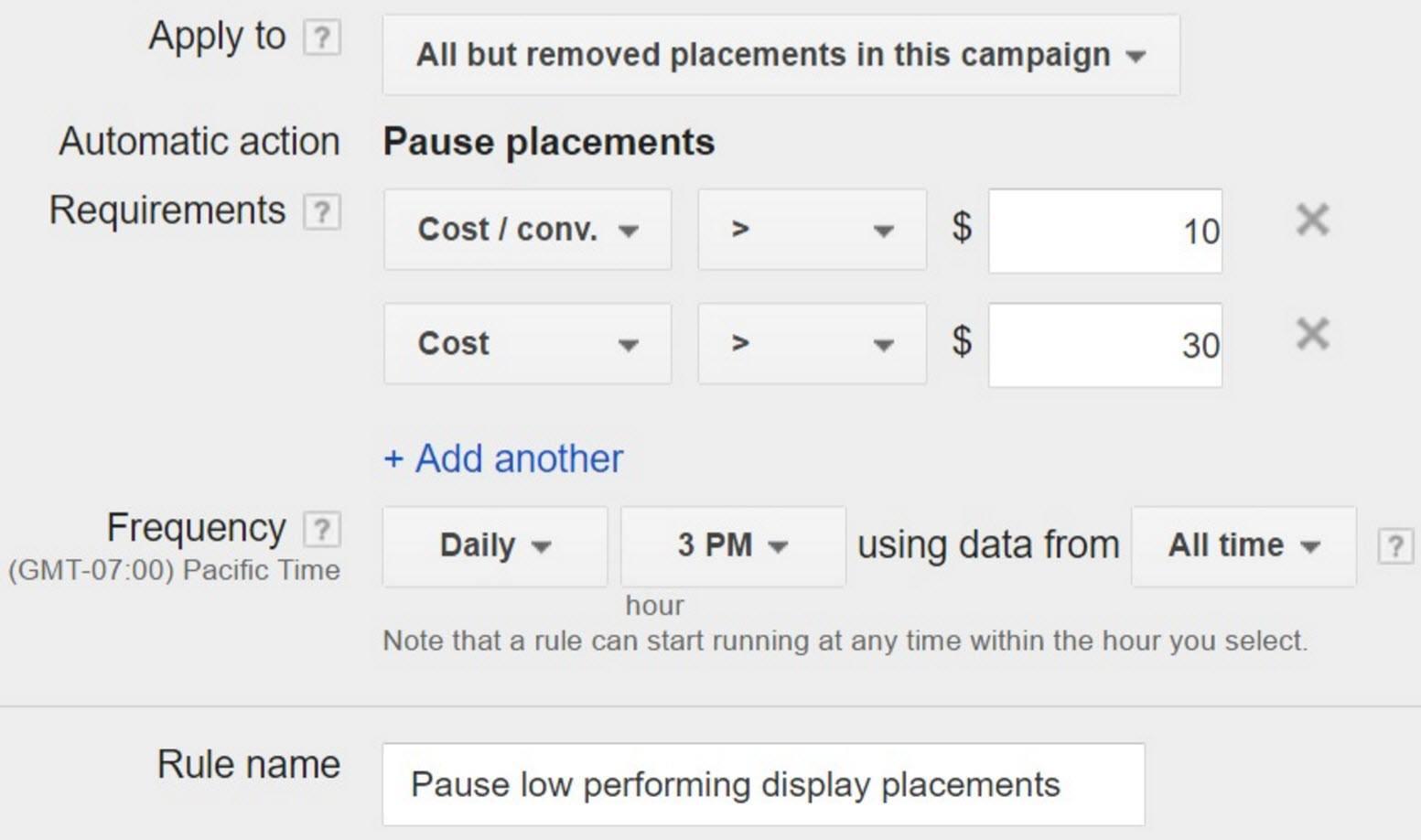 Pause low performing Google display placements