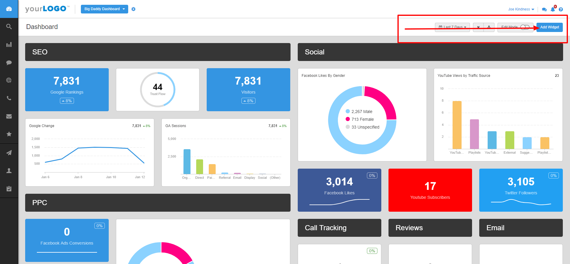 Add widget AgencyAnalytics