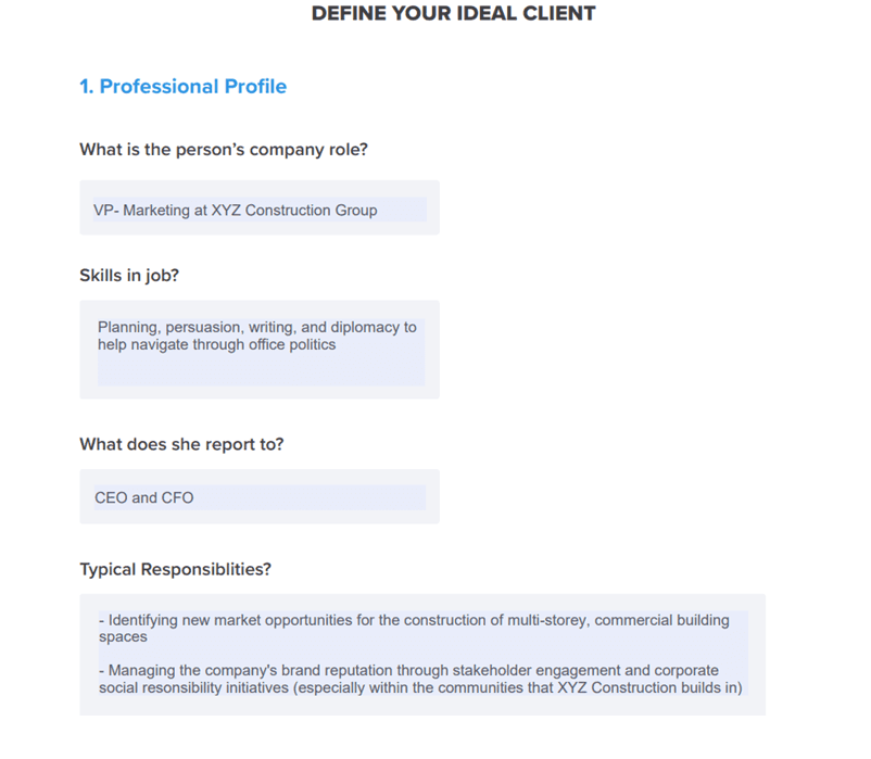 An Example of How To Define Your Ideal Client in Construction