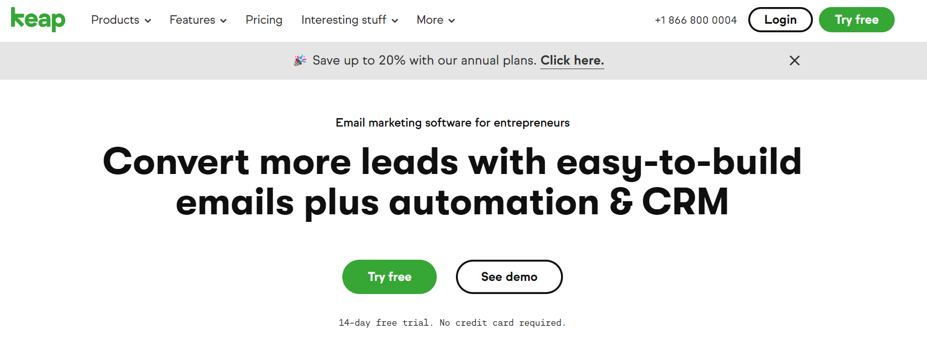 Keap Email Marketing Homepage