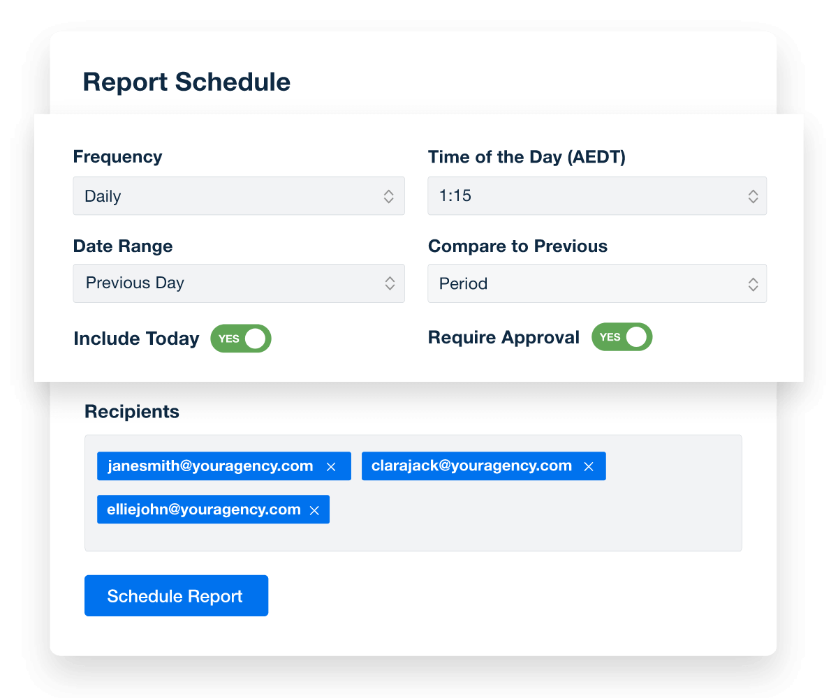 A screenshot of report scheduling options