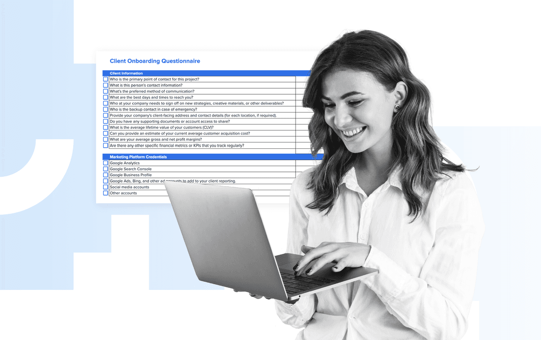 A client onboarding questionnaire is an essential tool for marketing agencies that gathers critical information on a client's business goals, target audience, and specific requirements. A client onboarding questionnaire is an essential tool for marketing agencies that gathers critical information on a client's business goals, target audience, and specific requirements.