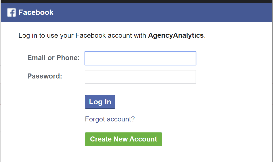 Facebook login prompt example