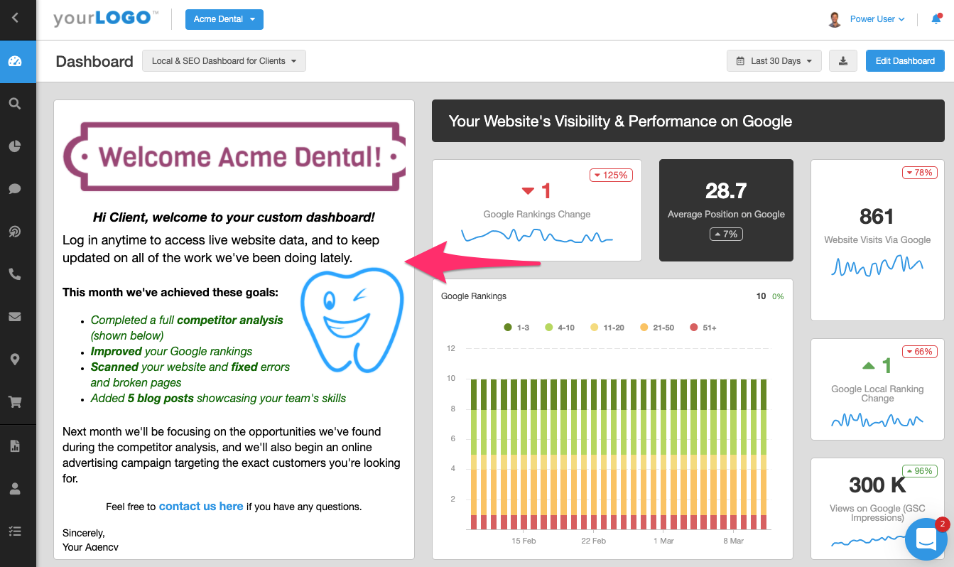 SEO Client Campaign Dashboard Example