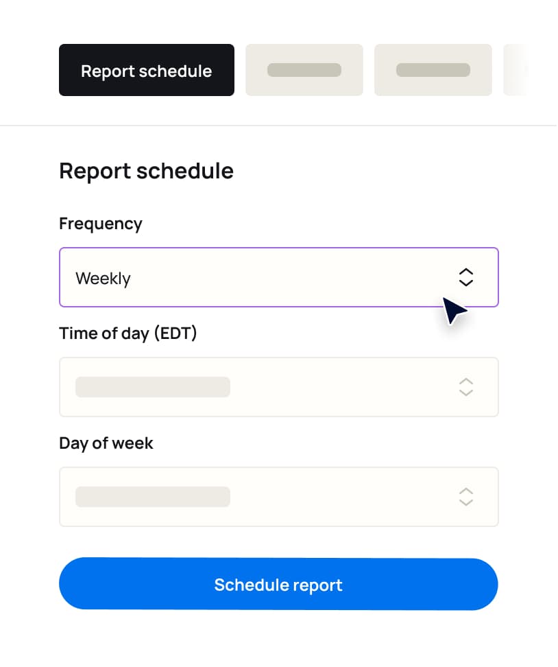 Ilustração das opções de agendamento disponíveis na plataforma automatizada de relatórios de clientes da AgencyAnalytics