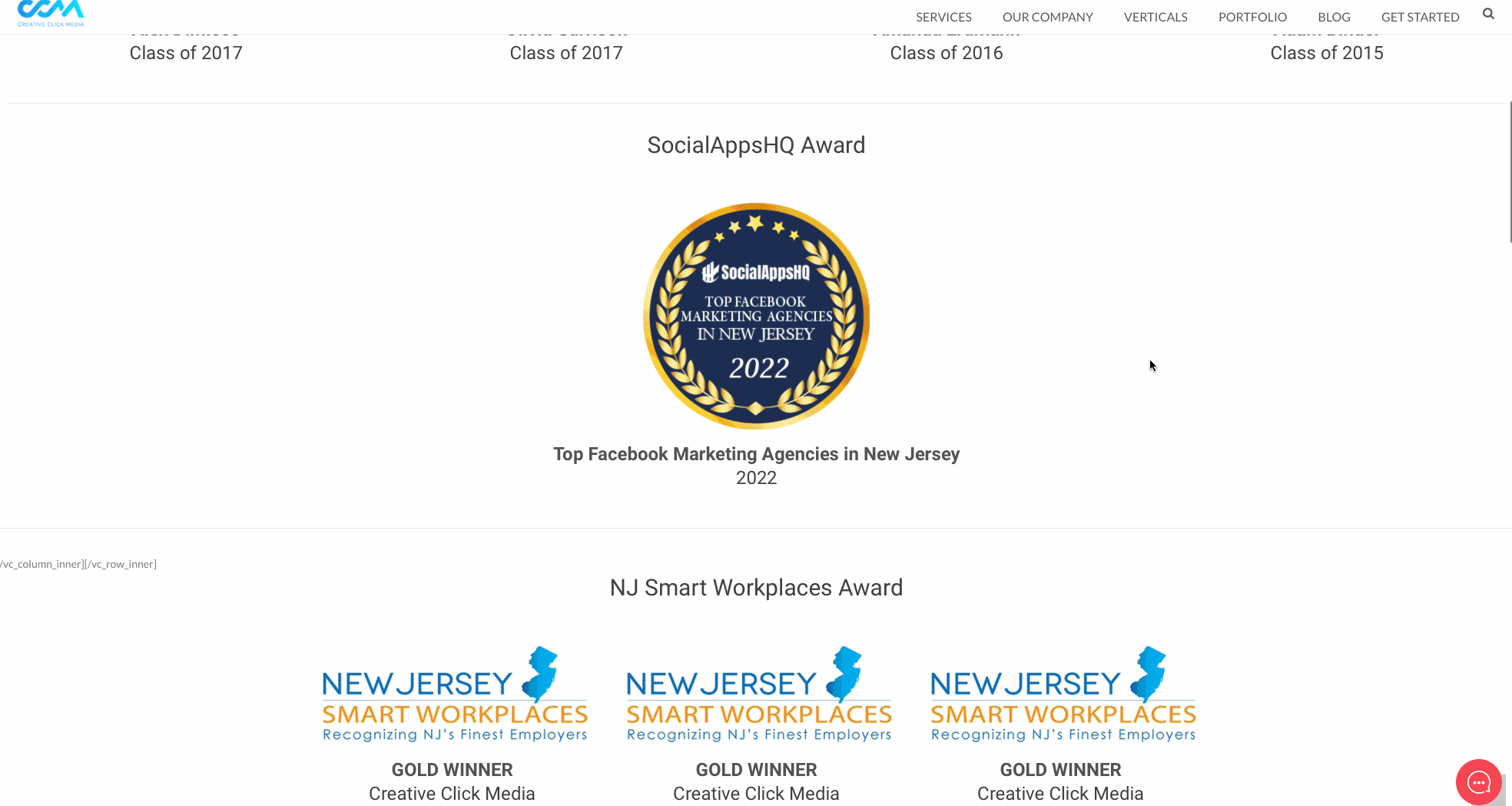 list of awards won by a digital agency example from their website 
