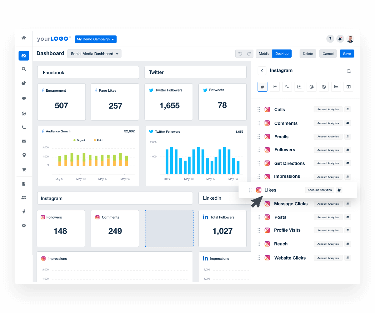 A screenshot of the Instagram Marketing Dashboard