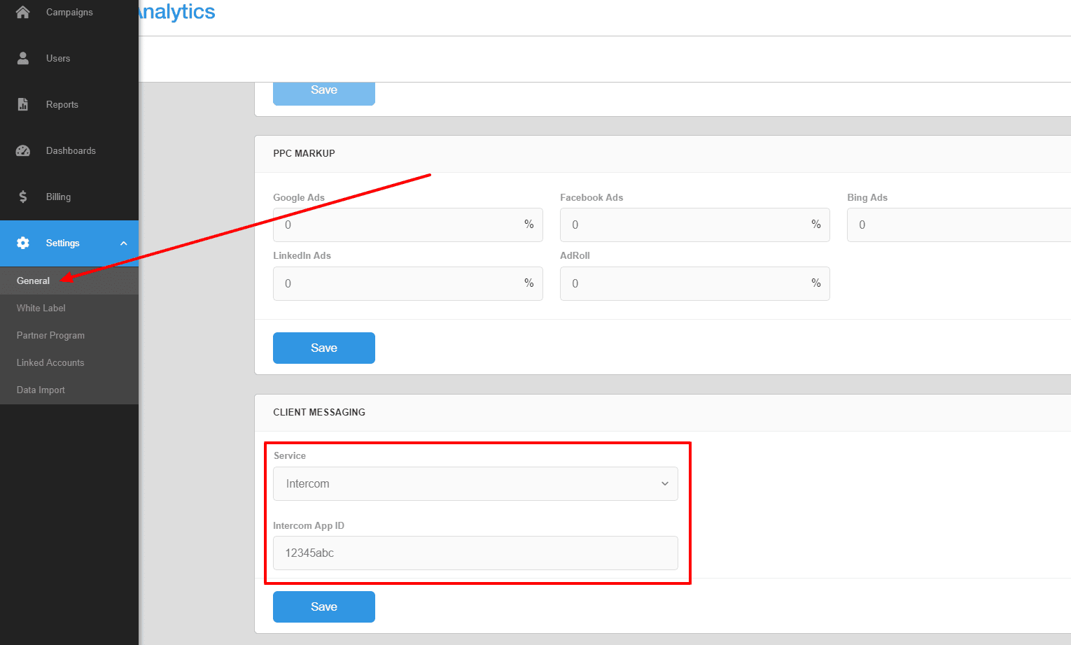 PPC settings client messaging