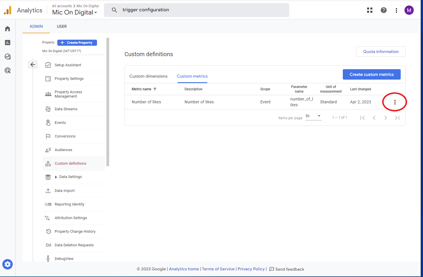 Editing a custom metric in GA4 Editing a custom metric in GA4