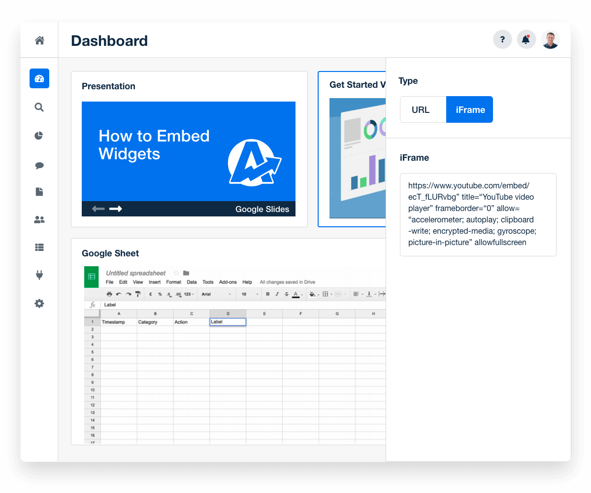 A screenshot of embedding custom widgets in marketing dashboards to add additional context