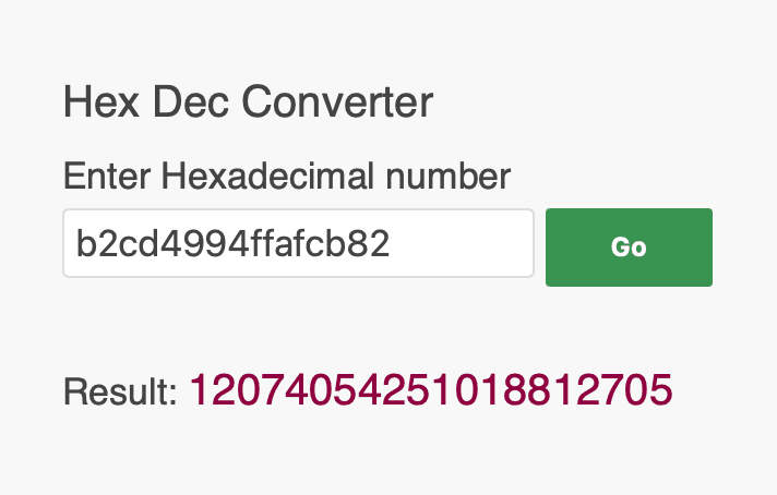 cid number resulting from a hexadecimal converter