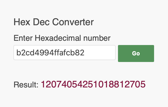 cid number resulting from a hexadecimal converter