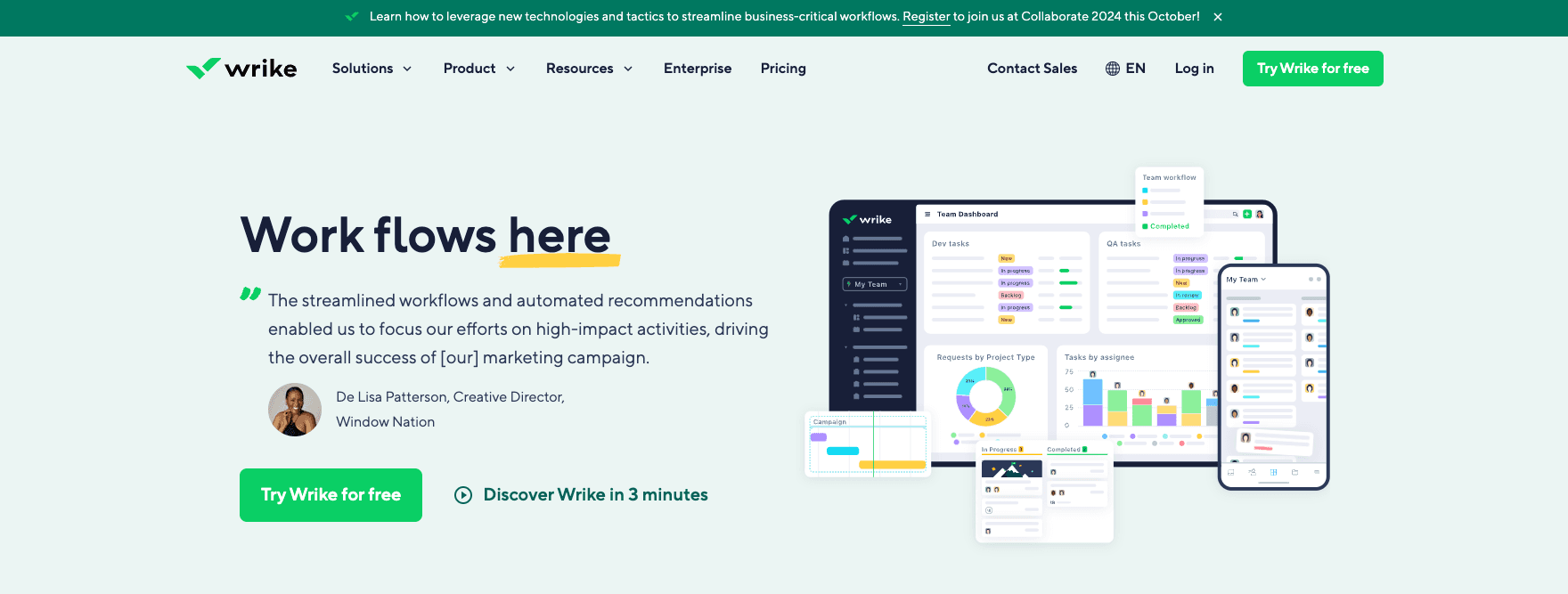 Wrike Homepage Screenshot Wrike Homepage Screenshot