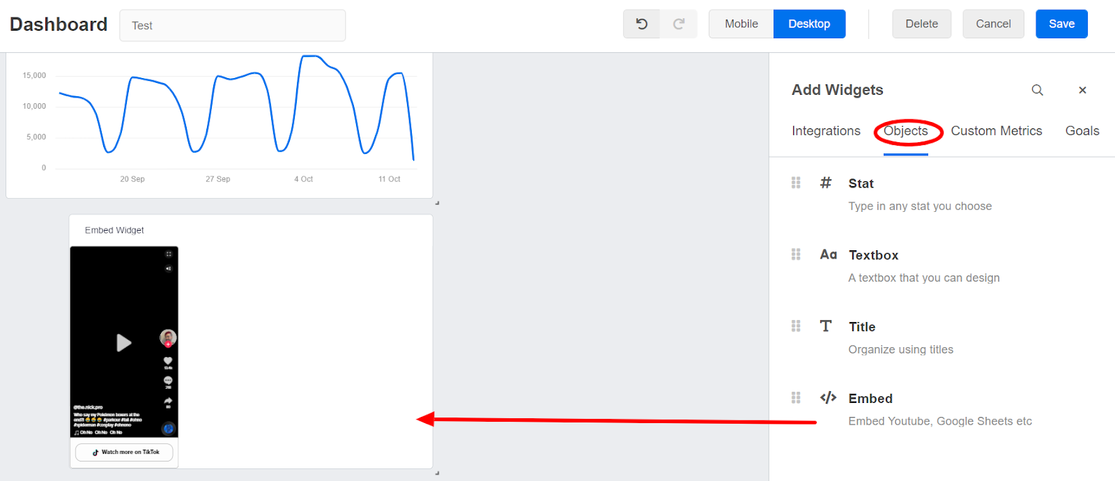 Adding a new widget to your custom dashboard or report Adding a new widget to your custom dashboard or report