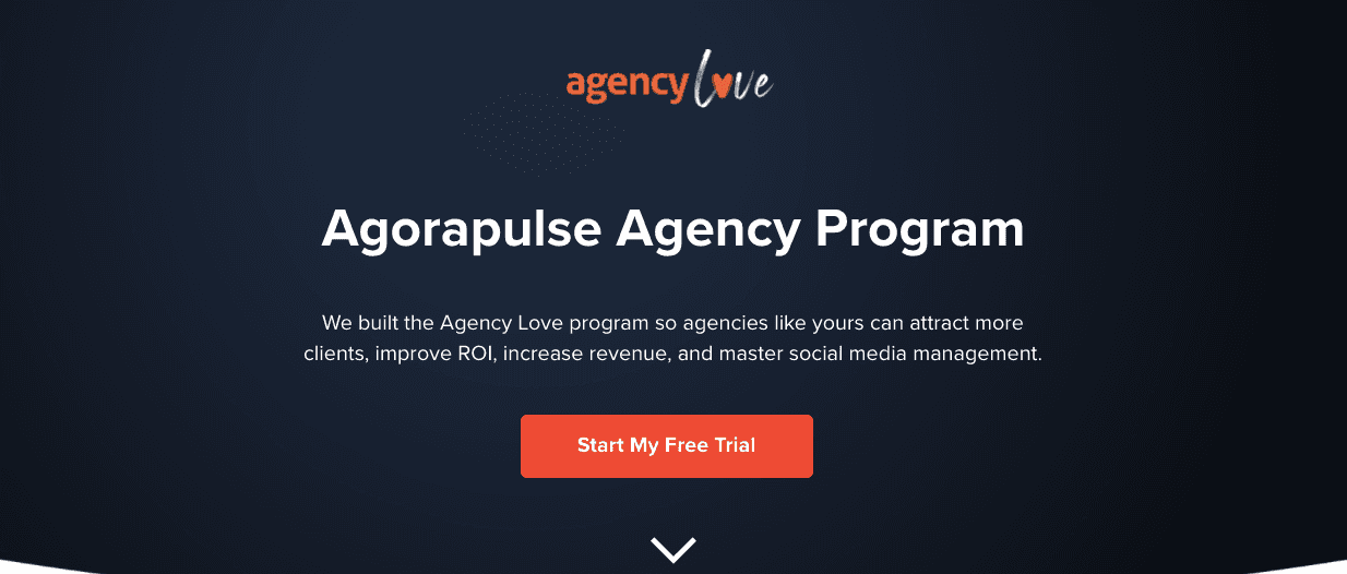 Header section of Agorapulse's Agency Love webpage Header section of Agorapulse's Agency Love webpage