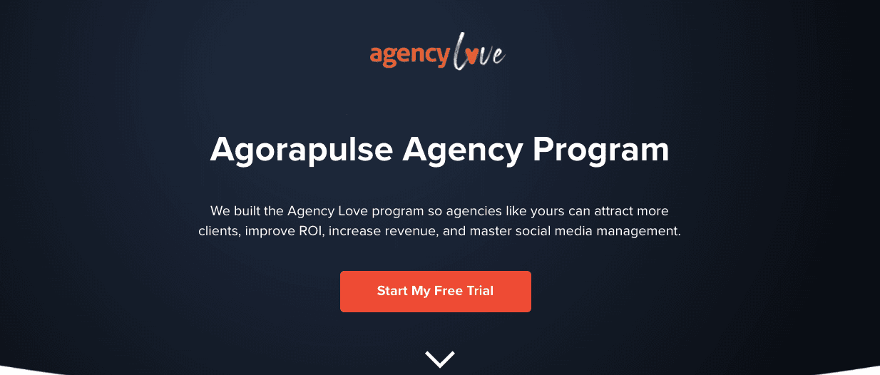 Header section of Agorapulse's Agency Love webpage
