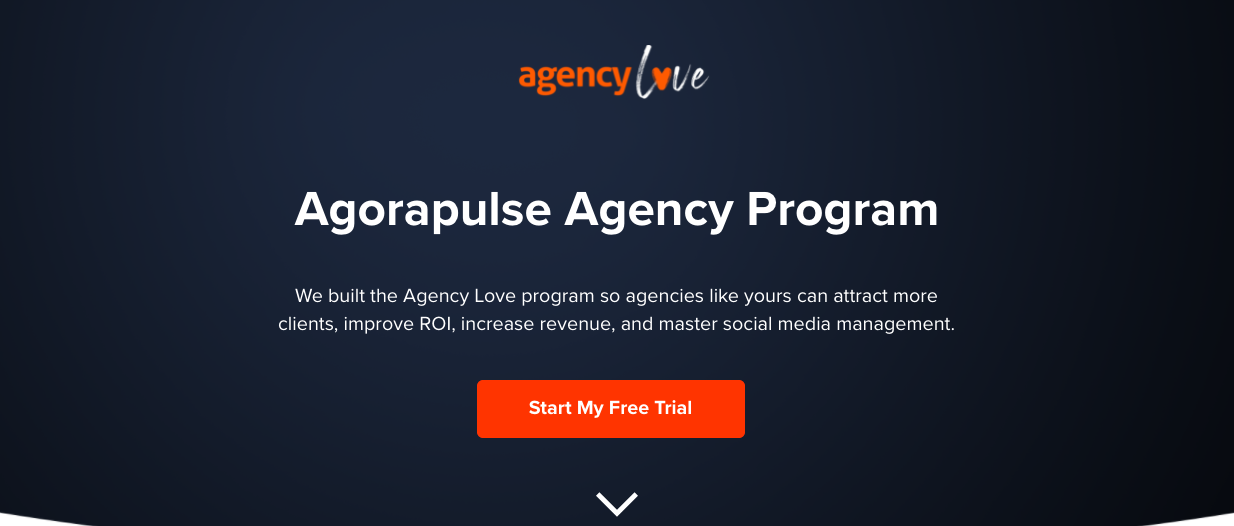 Header section of Agorapulse's Agency Love webpage