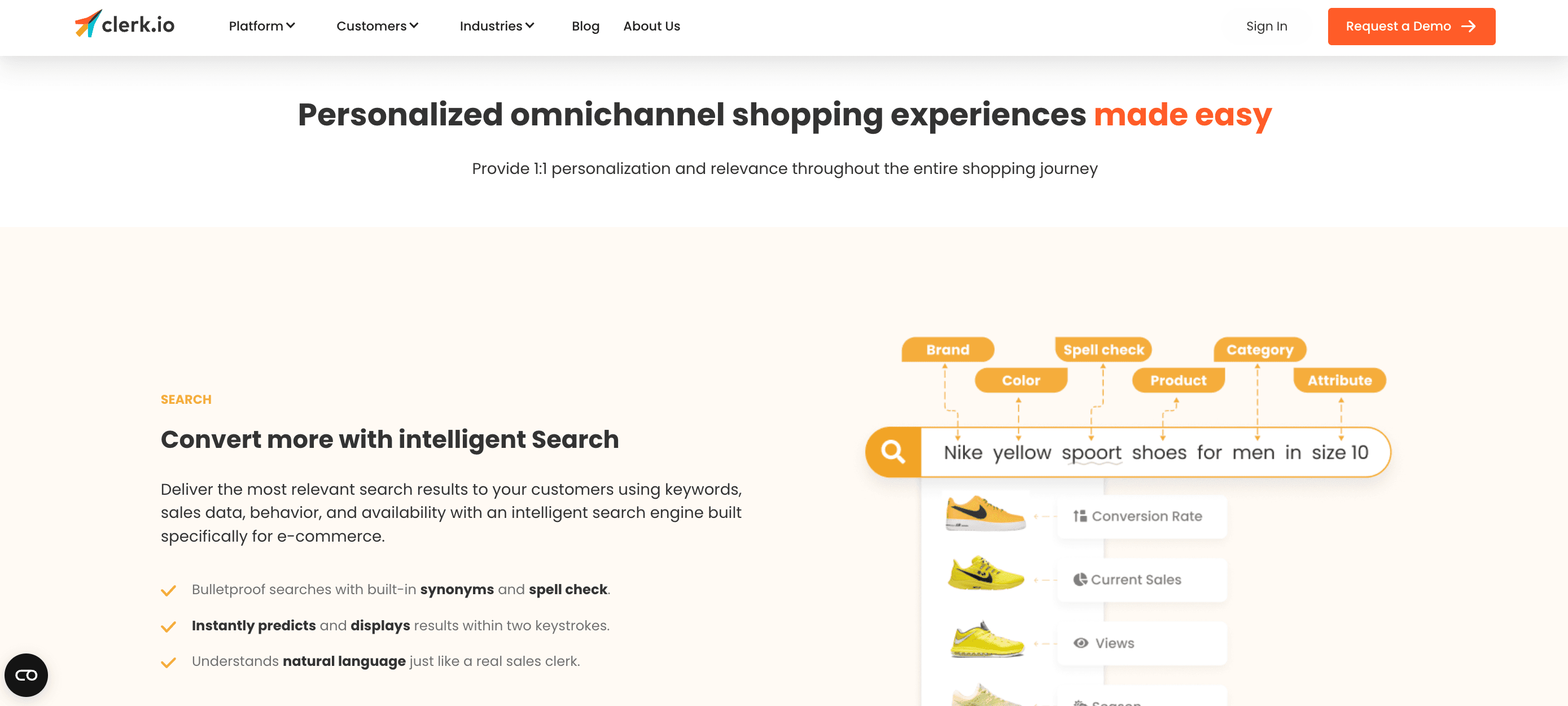 A screenshot of the Clerk.io AI share of voice software tool homepage A screenshot of the Clerk.io AI share of voice software tool homepage