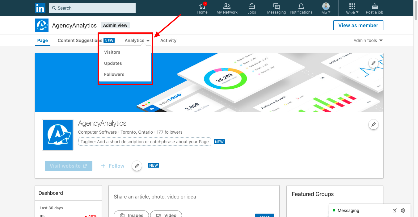 Screenshot of AgencyAnalytics LinkedIn Admin Page