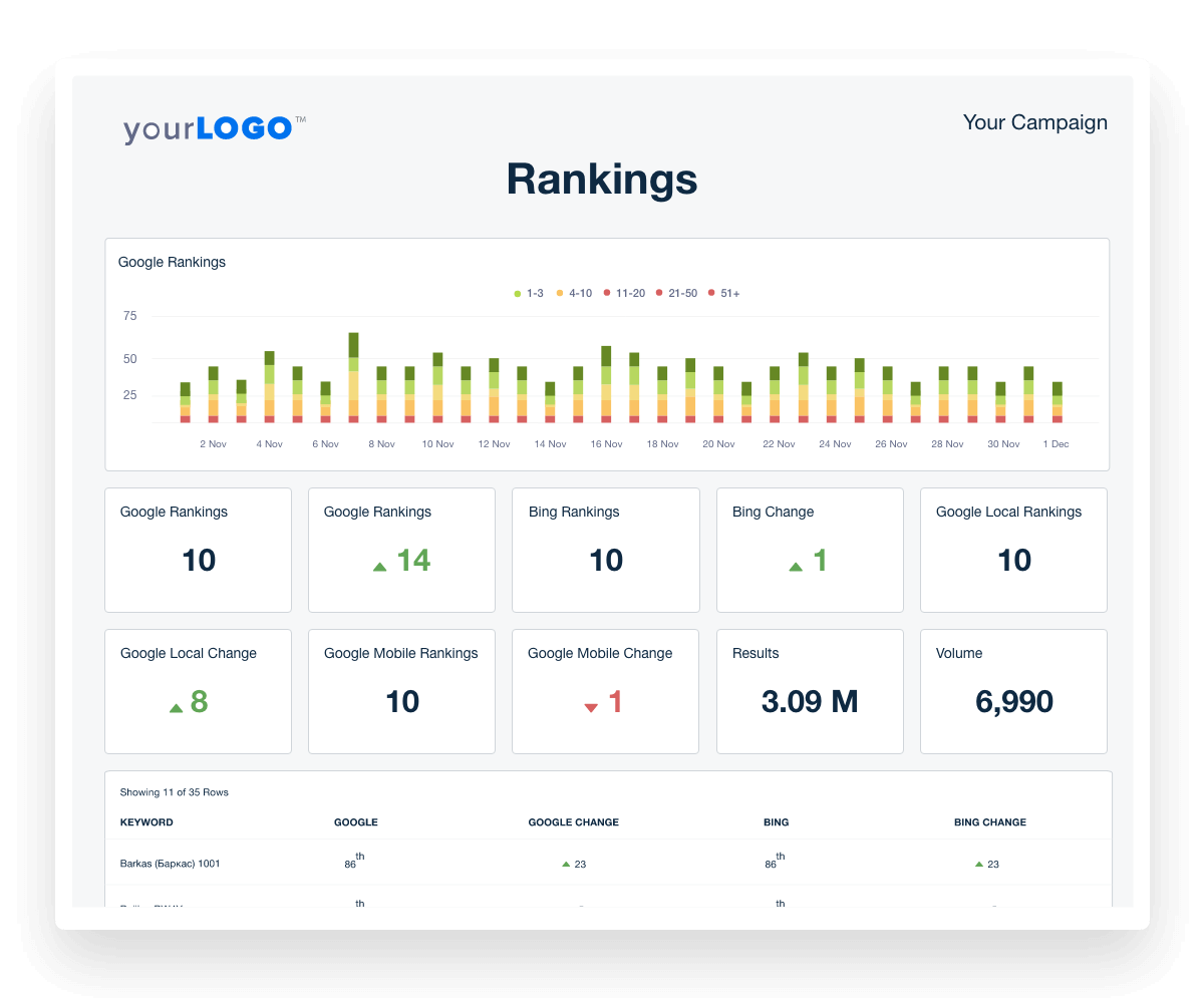 Accurate SEO Keyword Ranking Report Example