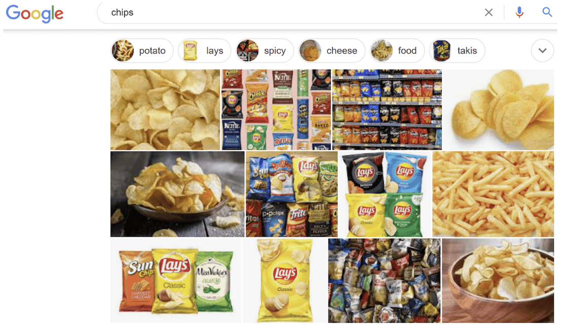 google search rank example showing potato chips