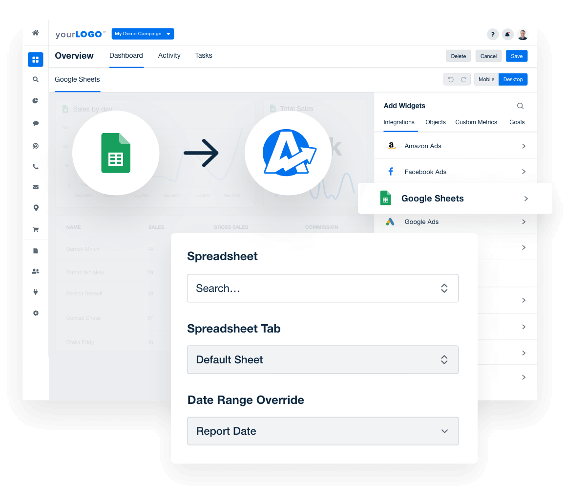 Route your manipulated Google Sheets data back into AgencyAnalytics for client reporting